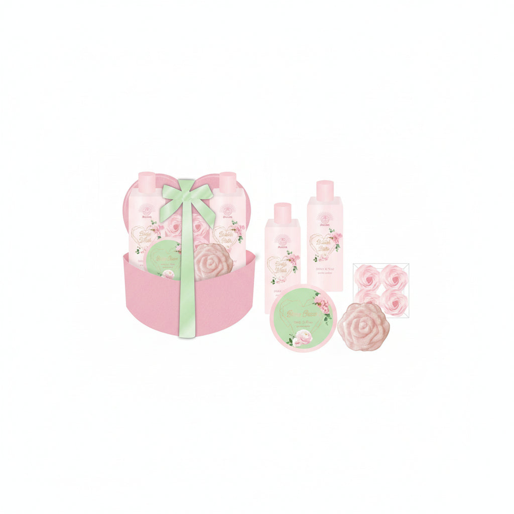 AURORA FOR YOU Pink Heart Box Gift set 5 pcs. Peony & Cherry Amber