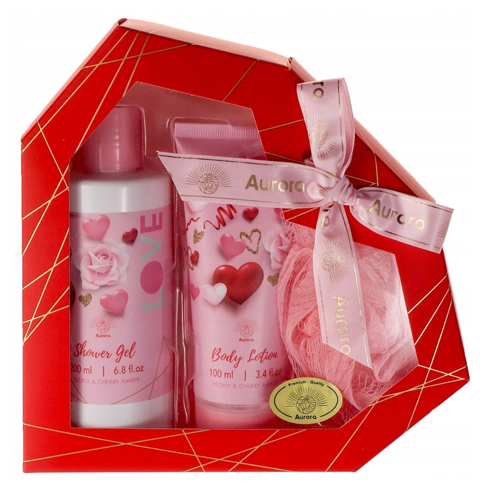 AURORA VALENTINE'S DAY Heart Box Gift set 3 pcs. Peony & Cherry Amber